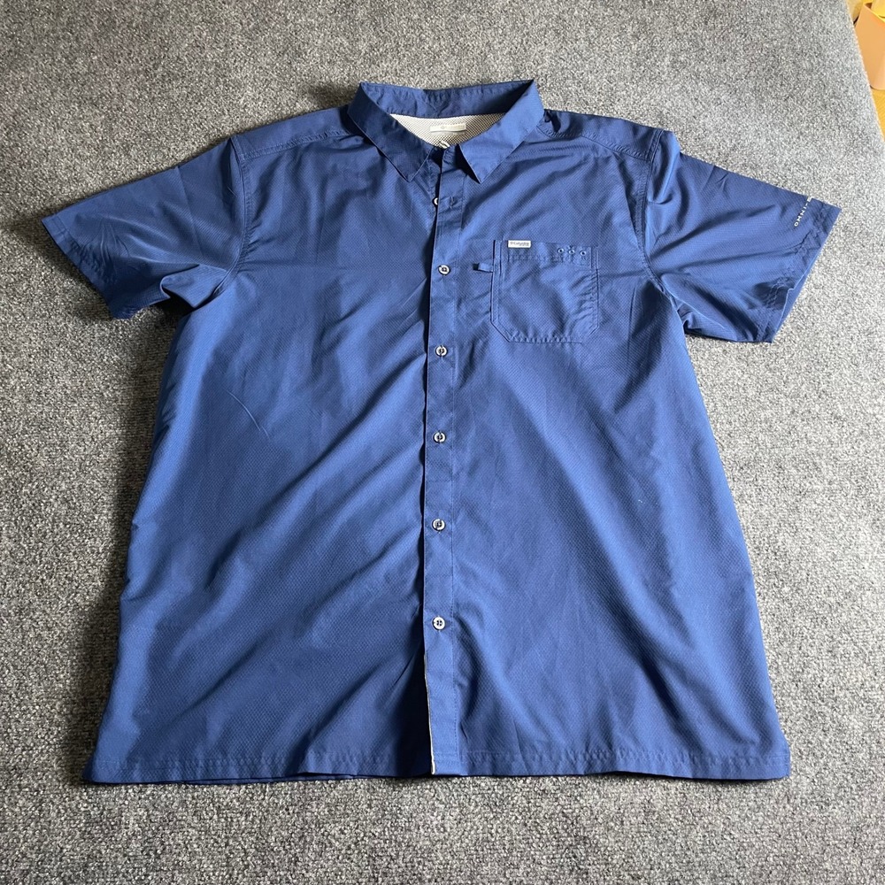 Columbia PFG Mens XXL Blue Short Sleeve Ripstop Fishing‎ Shirt Ventilated Back